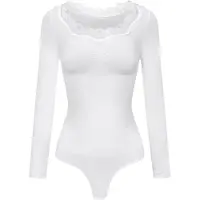 Cfab Body moldeador 'Lace Bodysuit Sculpting Shapewear Longsleeve mit String' blanco
