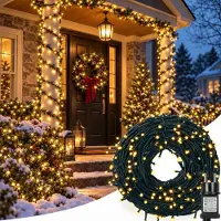 Lapamax Cadena de luces de 50 metros con 250 LEDs, luz blanca cálida, 8 modos, temporizador, IP44, ideal para decoración navideña en interiores y exteriores, fiestas, jardines, Halloween