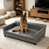 StarTech.com Sofá para perros - Cama elevada para perros - Cuero de microfibra impermeable - Cojín desmontable - Para perros de tamaño mediano y grande - Gris oscuro