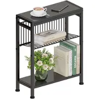 Benza Ibenzoa Mesa auxiliar de metal estrecha (18 x 43 x 56,5 cm) – 3 niveles (incluye un soporte para revistas en forma de L), estructura resistente a la corrosión, patas ajustables