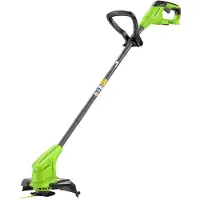 Greenworks Desmalezador eléctrico de 24V, ideal para jardines pequeños y medianos, con un ancho de corte de 25 cm. Incluye 20 cuchillas de plástico. No incluye batería ni cargador