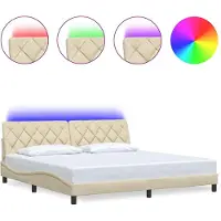 Syfax Estructura de cama con LED sin colchón tela color crema 200x200 cm