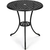 StarTech.com Mesa bistró - Mesa de jardín de hierro fundido - Diámetro de 59,9 cm - Resistente a la corrosión - Orificio para sombrilla - Aluminio fundido - Color negro