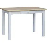 Koma Tools Mesa de comedor, pino macizo, con cajón, 130 × 70 cm, blanco/natural barnizado