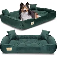 AIO Factory Cama para perros, corralito, 115x95 cm, terciopelo verde oscuro