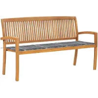 vidaXL Banco de jardín apilable con cojín, 159 cm, madera maciza de teca