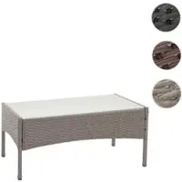 Mendler Mesa de jardín de polirattan modelo Halden, mesa auxiliar, mesa con superficie de vidrio, color gris
