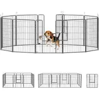 PawHut , jaula para cachorros, 100 cm de altura, juego de 12 piezas, área de juego plegable para cachorros con 2 puertas, color gris