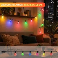 StarTech.com Guirnalda de luces LED G40, forma de globo, 20 metros, 25 bombillas, multicolor, 8 modos de iluminación, resistente al agua, para uso en exteriores