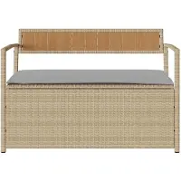 vidaXL Banco de jardín con espacio de almacenamiento y cojín, color beige, tejido de ratán sintético