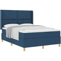 vidaXL Cama con somier y colchón, con cabecero, color azul, 140 x 190 cm, tapizada en tela