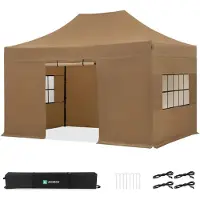 Vonroc Carpa para fiestas – 3 × 4,5 m – Carpa Premium Easy‑Up | Set con paredes laterales – Beige