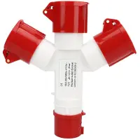 Gistuch Enchufe industrial resistente al agua, grado de protección IP44, con conexión cruzada de 1 entrada y 3 salidas, con 4 pines (2P + N + E), para enchufes múltiples, compatible con voltajes de 380-415 V