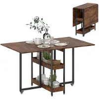 StarTech.com Mesa plegable para cocina - Para 2-4 personas - 2 estantes abiertos - Con ruedas - Estructura de metal - 133,4 x 80 x 75 cm - Color marrón rústico