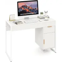 Costway Escritorio de con cajones y armario de almacenamiento, mesa de ordenador con superficie de trabajo gruesa, mesa de trabajo, escritorio de oficina, mesa de estudio, 109x47x75 cm