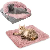 Benza Cama plegable de felpa para mascotas, ideal para gatos y perros pequeños, marca Ibenzoa. Suave, hecha con algodón de PP, con dimensiones de 61x51 cm (plegada: 38x38 cm), color rosa