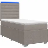 Syfax Cama con somier y colchón LED, color taupe, 100 x 200 cm, tapizada en tela