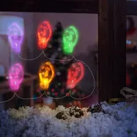 HomeShopXL Guirnalda de luces navideñas LED - Adhesivos para ventanas tipo gel - 6 LEDs - 2 pilas AA - Forma de bombilla