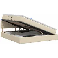vidaXL Cama con almacenamiento LED y colchón, color crema, 140 x 200 cm, tapizada