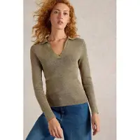 White Stuff Riley Sparkle Rib Collar Khaki Green Talla: 14 | Manga Larga Outlet | Mujer | Marrón