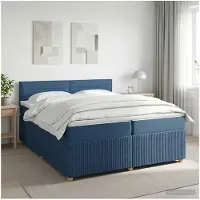 vidaXL Cama con somier y colchón, con cabecero, color azul, 200 x 200 cm, tapizada en tela