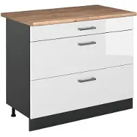 Vicco Mueble bajo de cocina R-Line Blanco alto brillo/Antracita 100 cm encimera Roble dorado, Model 71596