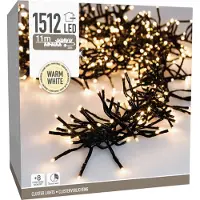 Koopman Guirnalda de luces LED, 1512 LEDs, luz blanca cálida, 230 V, color negro, para uso interior/exterior, 14 metros, con temporizador