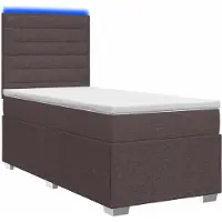 Syfax Cama con somier y base LED, color marrón oscuro, 100 x 200 cm, tapizada en tela