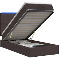 Syfax Cama otomana con colchón y luces LED, color marrón oscuro, 90 x 200 cm, tapizada en tela