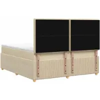 vidaXL Cama boxspring con somier y colchón LED, color crema, 140 x 200 cm, tapizada en tela