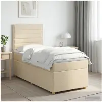 vidaXL Cama con somier y colchón, con cabecero, color crema, 90 x 190 cm, tapizada en tela