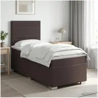 vidaXL Cama con somier y colchón de la marca , color marrón oscuro, dimensiones 90 x 190 cm, tapizada en tela