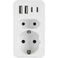 Plastrol Adaptador de enchufe con 4 puertos USB y 2 enchufes de 230V, con una potencia máxima de 3680W