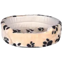 Benza Cama para perros de felpa Ibzoa para razas pequeñas, color beige, 55 x 48 cm, fabricada en poliéster con relleno de espuma, antideslizante, con estampado de huellas y lavable a mano