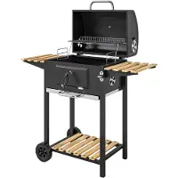 Outsunny Barbacoa de carbón , fabricada en acero inoxidable, con ruedas, carro para barbacoa con tapa y termómetro