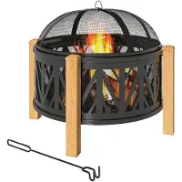 Outsunny , brasero 2 en 1, diámetro 75 x 58 cm, con protección contra chispas y gancho para remover