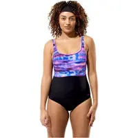 Speedo - Women's Print Contour Eclipse One Piece - Traje de baño size 42, negro