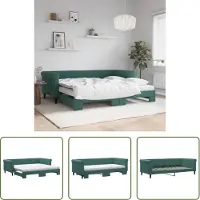 The Living Store Cama nido "Living Store" extensible, con colchones, color verde oscuro, 90x200 cm, tapizada en terciopelo