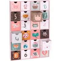 Ed Brubaker Calendario de Adviento de para rellenar - Navidad temática de animales, color rosa - Calendario navideño con 24 compartimentos para vales y dulces - 39 cm - Cartón
