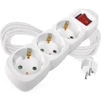 Emos Regleta de enchufes , triple, con interruptor, cable de 5 metros, 1,5 mm², color blanco, enchufes girados 45°, tipo Schuko con protección táctil mejorada, para uso interior, modelo P1325R