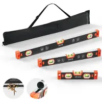 OEM VEVOR Nivel de Burbuja Magnético de Aluminio, Juego de 3 Piezas 22,5/40/60 cm, Herramienta de Nivelación con 3 Burbujas, Ranura en V, Orificio para Colgar, Bolsa para Construcción Bricolaje y Hogar