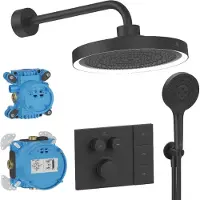 Ideal standard Conjunto de grifería para ducha – Termostato de ducha Ceratherm Navigo empotrado con cuerpo empotrado Easy-Box, cabezal de ducha y ducha de mano Solos de 3 funciones, aro de luz LED