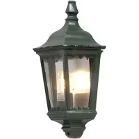 Konstsmide Aplique de pared Firenze, fabricado en aluminio pintado de verde y con pantalla de cristal transparente