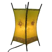 SIMANDRA Lámpara oriental, lámpara de henna, lámpara de cuero marroquí, lámpara de mesa, lámpara de pie. "Carré Soleil" de 30 cm: color amarillo. Color: amarillo