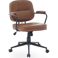 SeedWave Silla de oficina vintage de cuero sintético (PU), con reposabrazos, función de inclinación y ruedas, color marrón oscuro