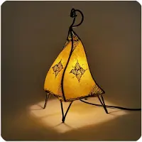 SIMANDRA Lámpara oriental, lámpara de henna, lámpara de cuero marroquí, lámpara de mesa, lámpara de pie, estilo Mellah, Oriente, 35-38 cm, color amarillo