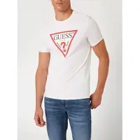 GUESS para hombre. M2YI71I3Z14 Camiseta logotipo triángulo blanco (L), Casual, Algodón, Manga corta, outlet 2026.