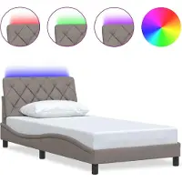 Syfax Estructura cama con LED sin colchón tela gris taupe 100x200 cm