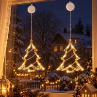 Lapamax Kit de 2 guirnaldas de luces LED para ventanas, con ganchos adhesivos, alimentadas por batería, ideales para decoración navideña, fiestas y árboles de Navidad