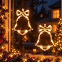 Lapamax 2 luces LED para ventana con ventosa, guirnalda de luces para ventana, decoración navideña, luces para ventana con batería, forma de campana